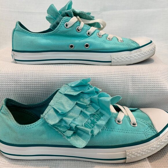 Converse Chuck Taylor All Star Junior Size 6 Aqua Teal Turquoise Ruffle - Picture 1 of 10